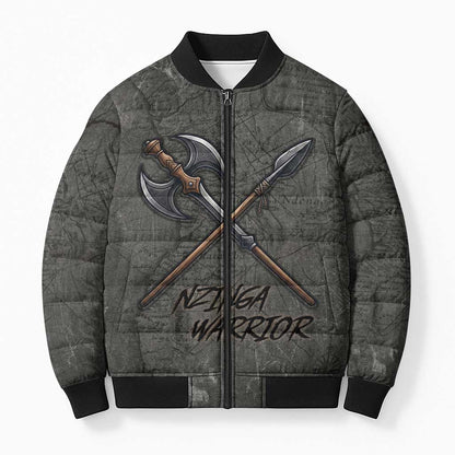 Queen Nzinga Bomber Puffer Jacket Fierce African Warrior Queen - Dark Tribal Fire Art - African Pride