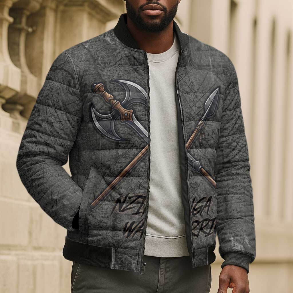 Queen Nzinga Bomber Puffer Jacket Fierce African Warrior Queen - Dark Tribal Fire Art - African Pride