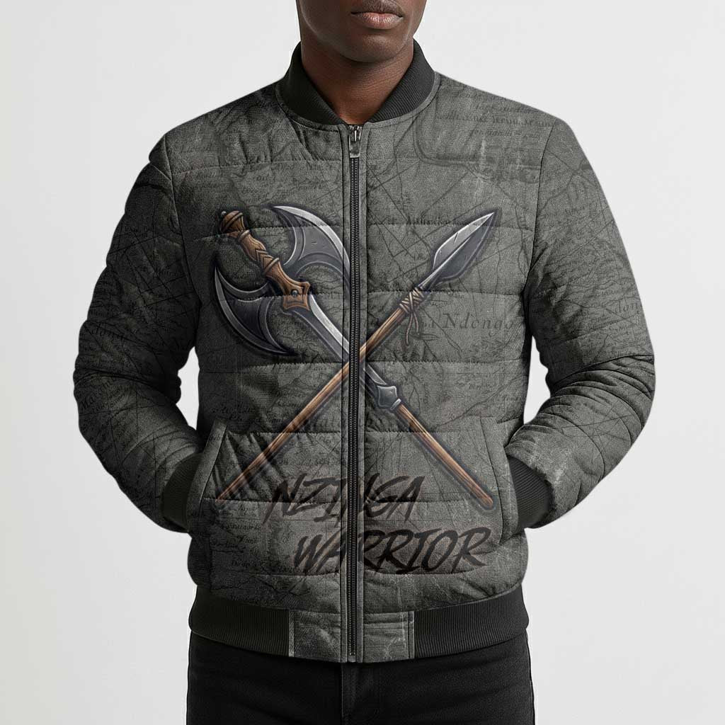 Queen Nzinga Bomber Puffer Jacket Fierce African Warrior Queen - Dark Tribal Fire Art - African Pride
