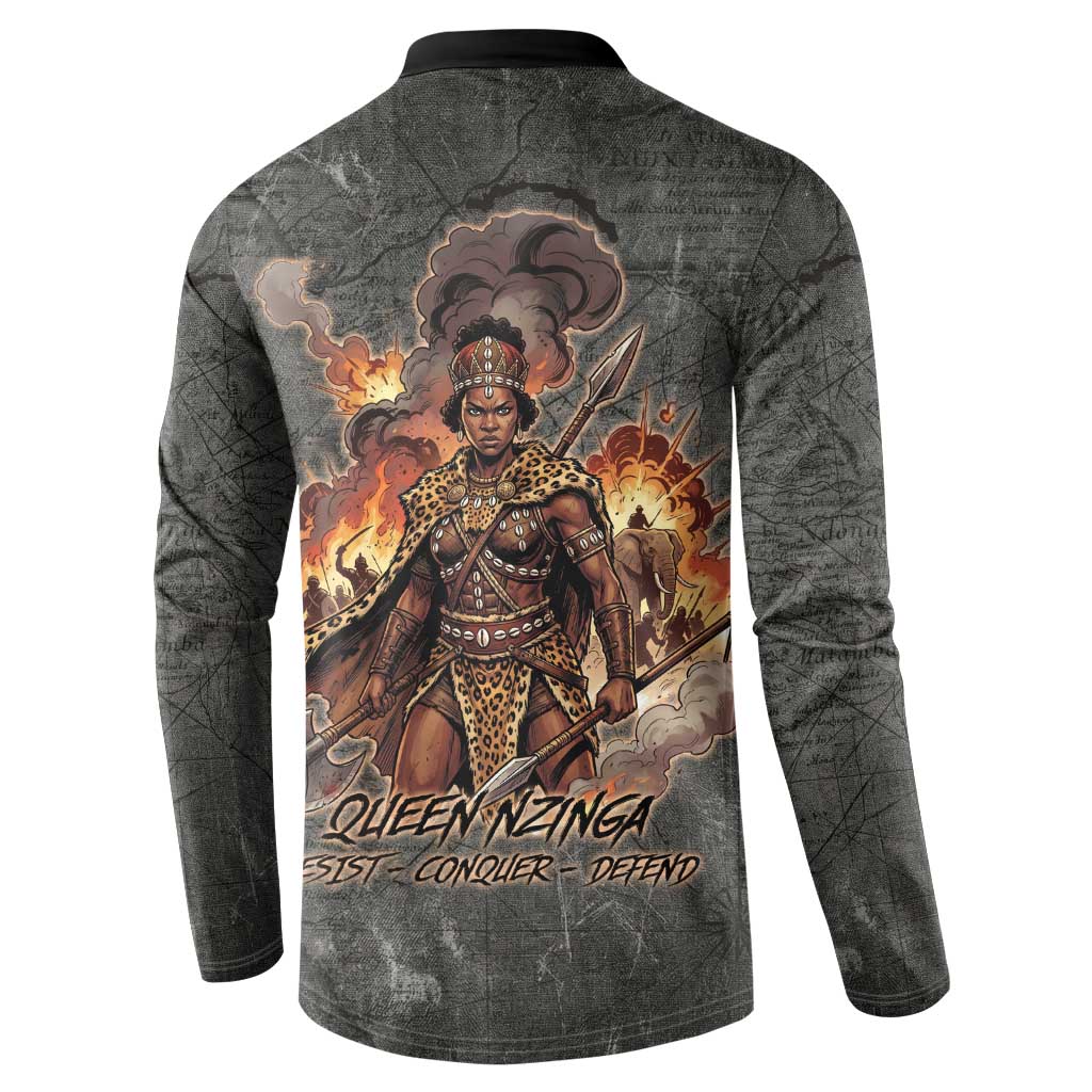 Queen Nzinga Button Sweatshirt Fierce African Warrior Queen - Dark Tribal Fire Art