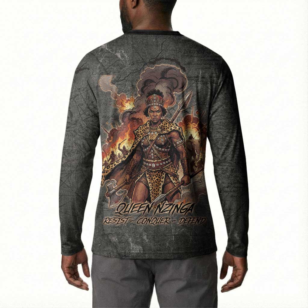 Queen Nzinga Button Sweatshirt Fierce African Warrior Queen - Dark Tribal Fire Art