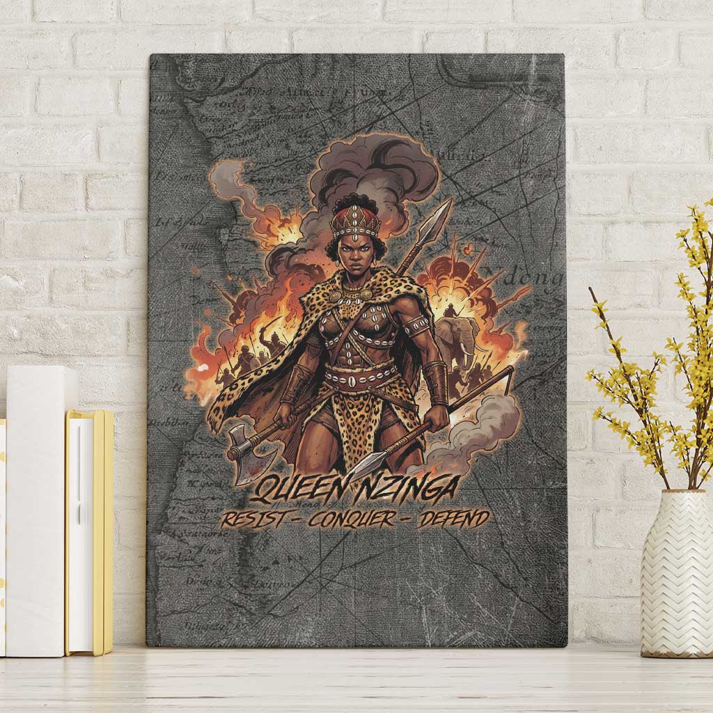 Queen Nzinga Canvas Wall Art Fierce African Warrior Queen - Dark Tribal Fire Art - African Pride