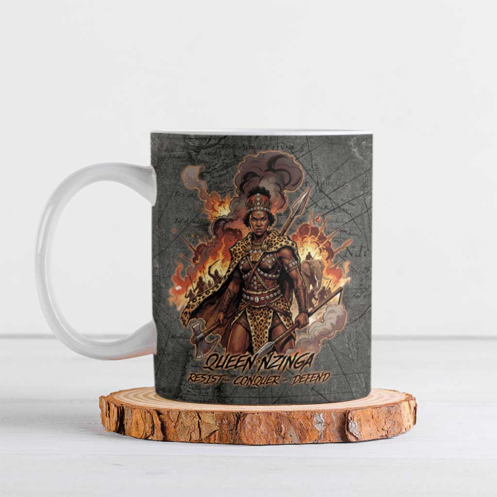 Queen Nzinga Ceramic Mug Fierce African Warrior Queen - Dark Tribal Fire Art - African Pride