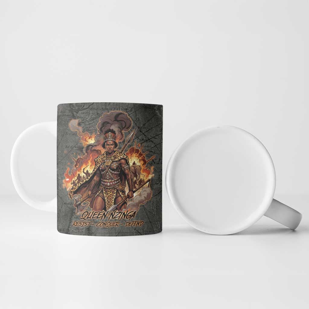 Queen Nzinga Ceramic Mug Fierce African Warrior Queen - Dark Tribal Fire Art - African Pride