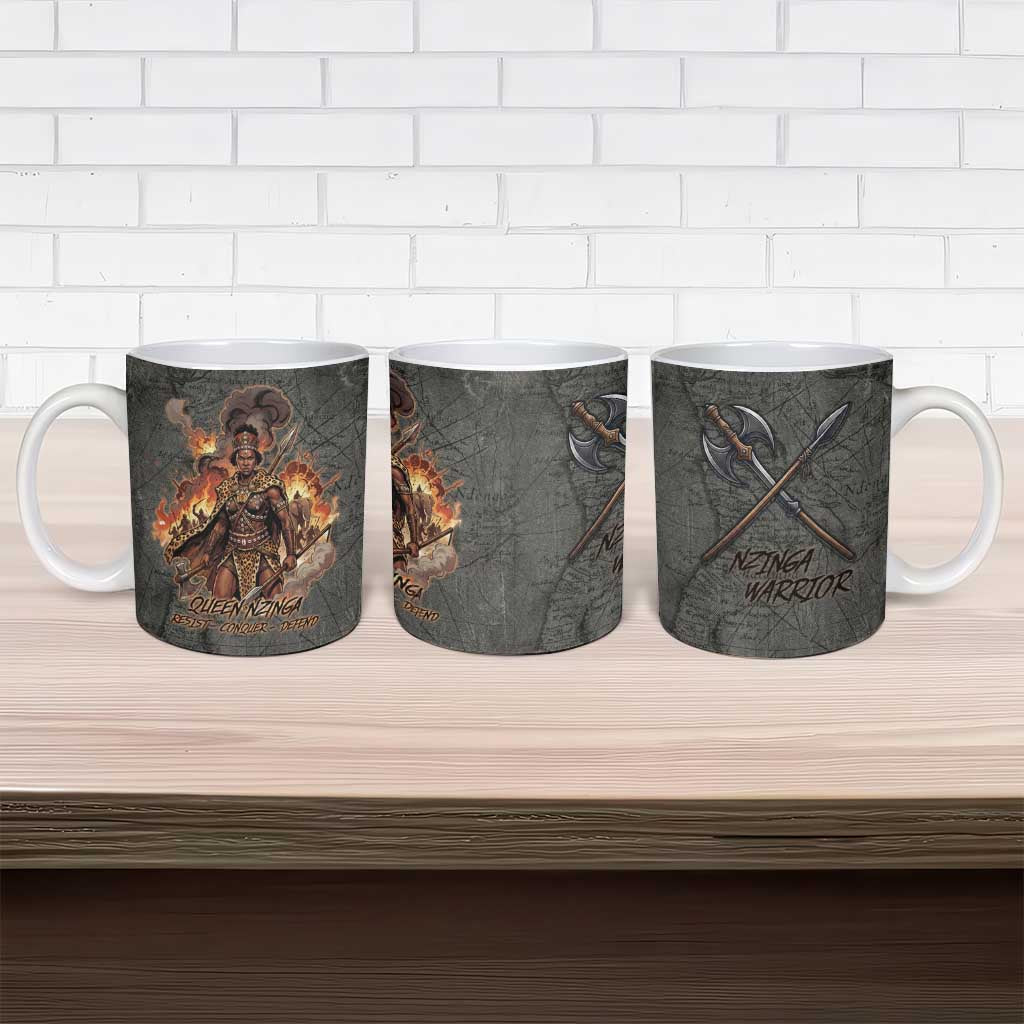 Queen Nzinga Ceramic Mug Fierce African Warrior Queen - Dark Tribal Fire Art - African Pride