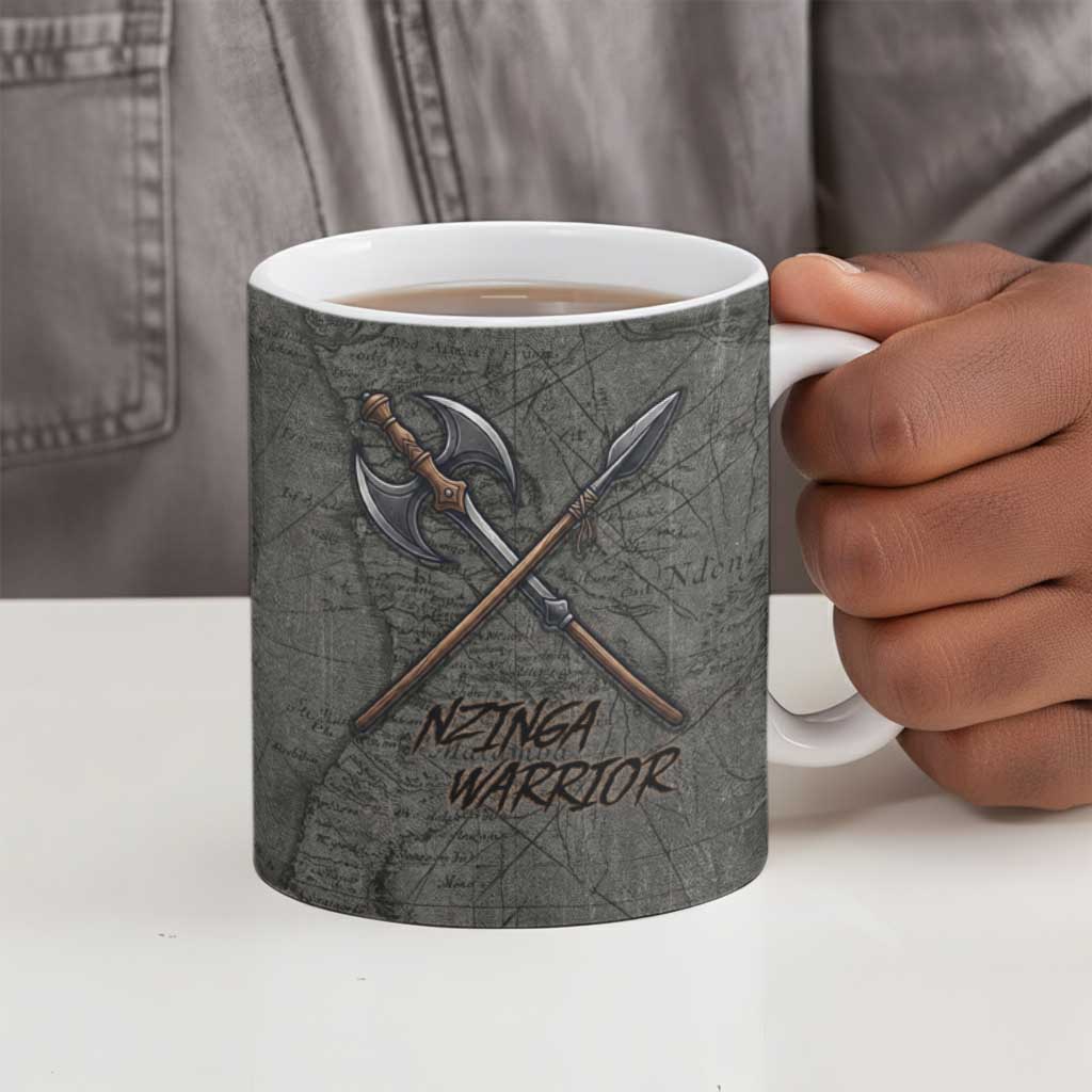Queen Nzinga Ceramic Mug Fierce African Warrior Queen - Dark Tribal Fire Art - African Pride
