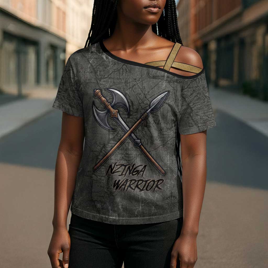 Queen Nzinga Cross Shoulder Shirt Fierce African Warrior Queen - Dark Tribal Fire Art - African Pride