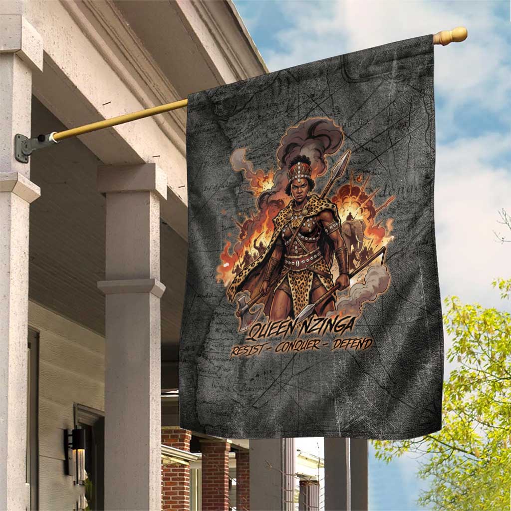 Queen Nzinga Garden Flag Fierce African Warrior Queen - Dark Tribal Fire Art - African Pride