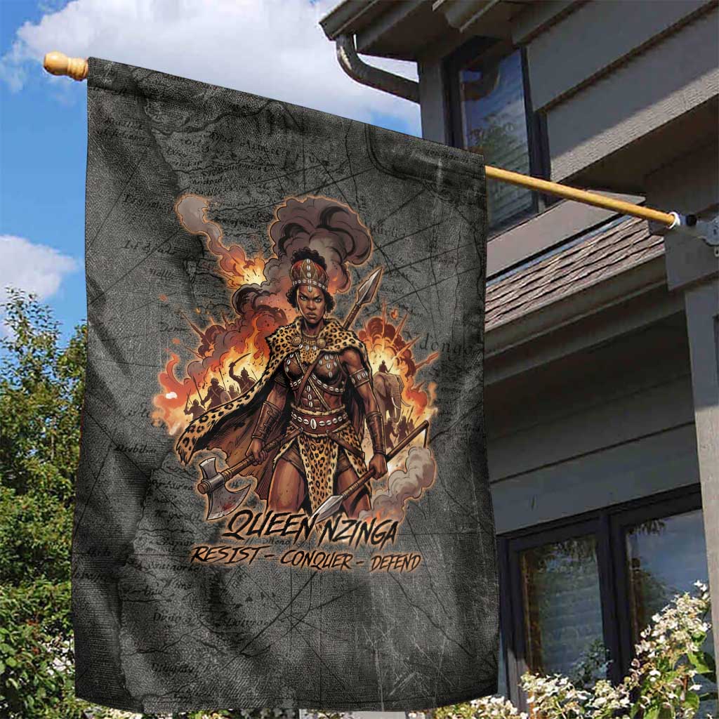 Queen Nzinga Garden Flag Fierce African Warrior Queen - Dark Tribal Fire Art - African Pride