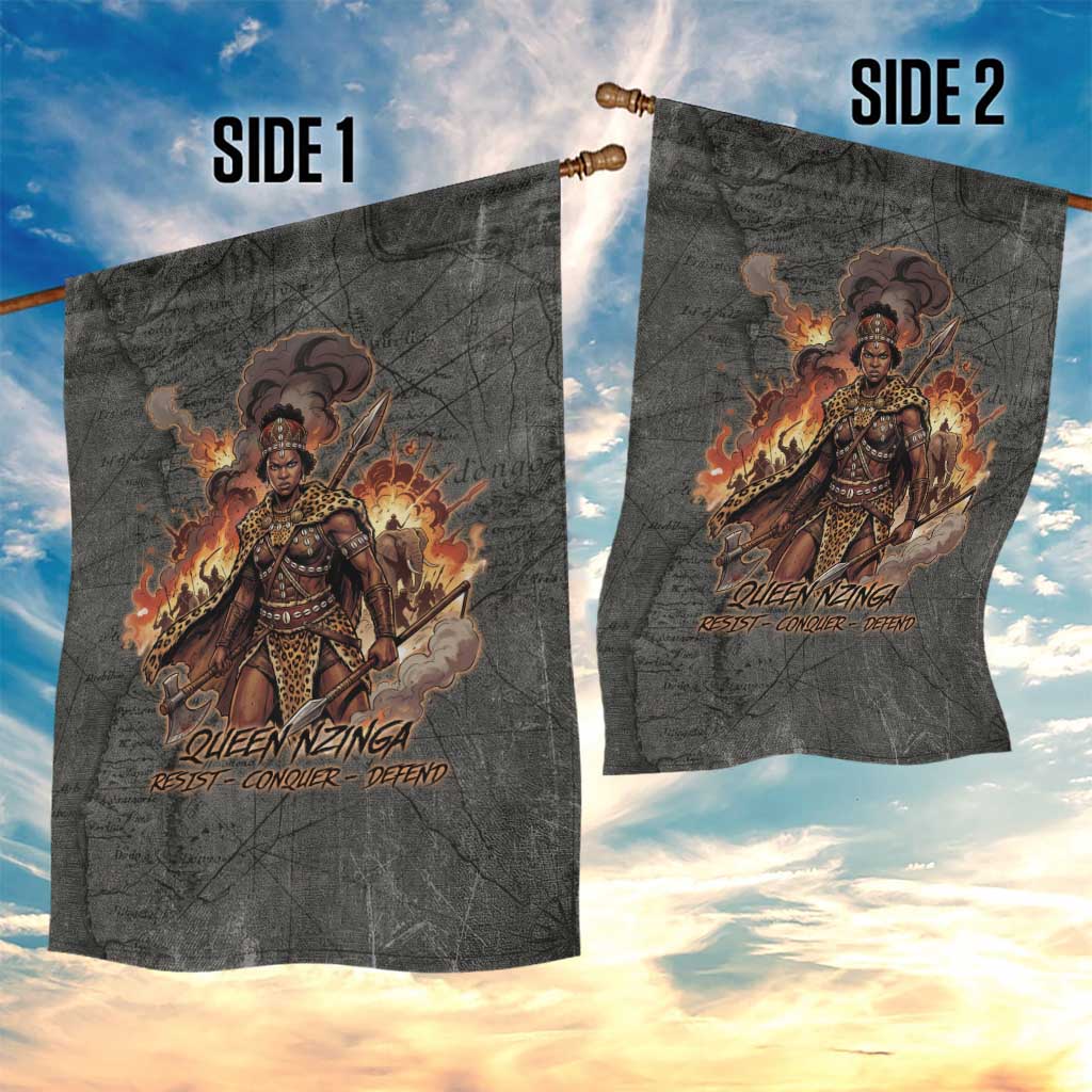 Queen Nzinga Garden Flag Fierce African Warrior Queen - Dark Tribal Fire Art - African Pride