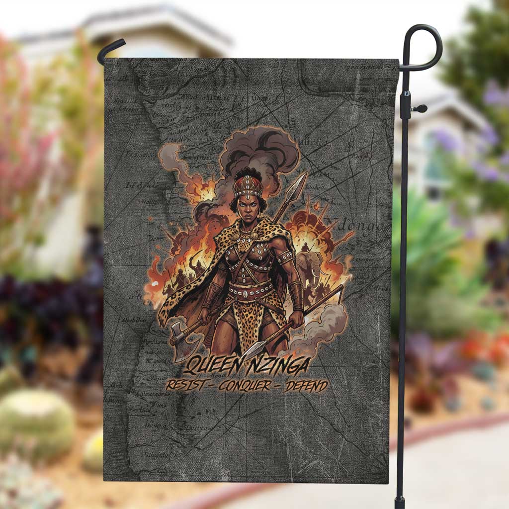 Queen Nzinga Garden Flag Fierce African Warrior Queen - Dark Tribal Fire Art - African Pride