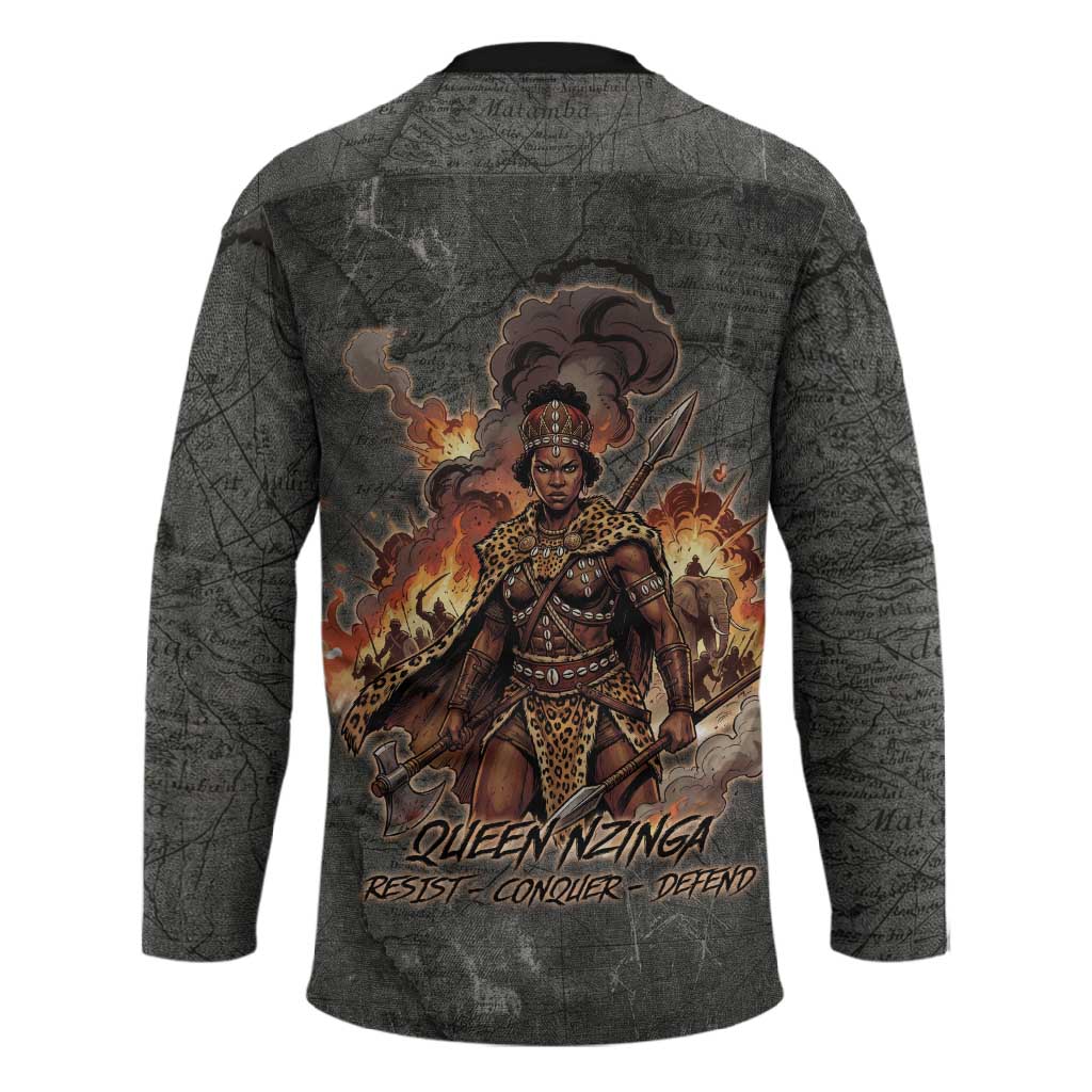 Queen Nzinga Hockey Jersey Fierce African Warrior Queen - Dark Tribal Fire Art - African Pride