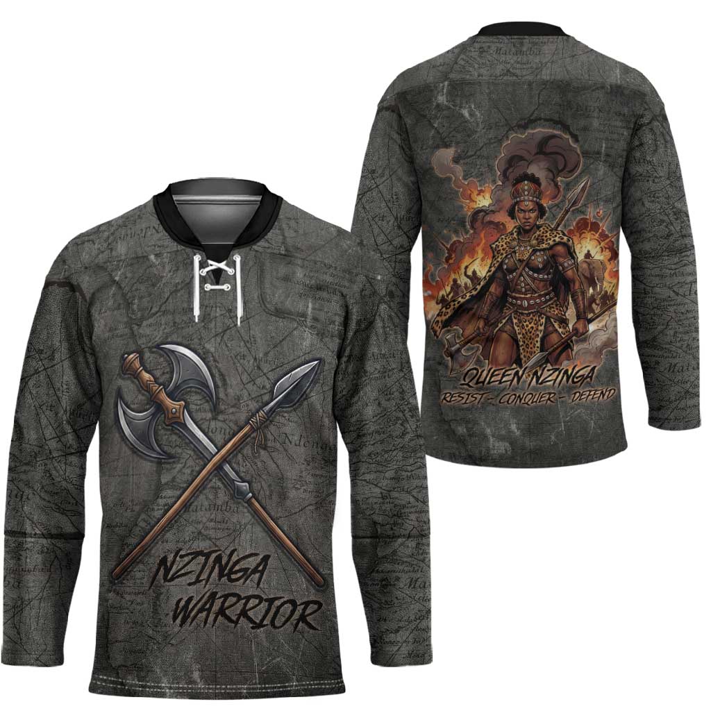 Queen Nzinga Hockey Jersey Fierce African Warrior Queen - Dark Tribal Fire Art - African Pride