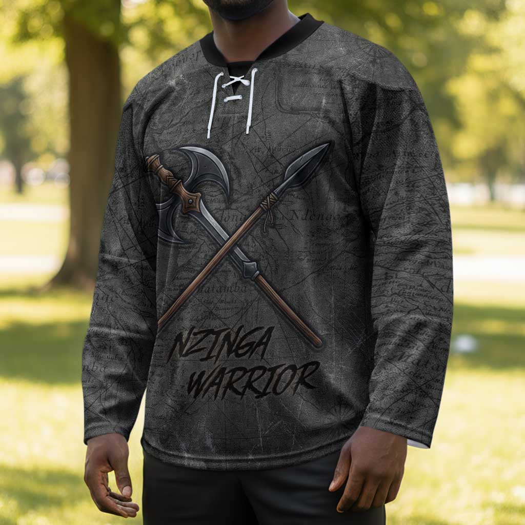 Queen Nzinga Hockey Jersey Fierce African Warrior Queen - Dark Tribal Fire Art - African Pride