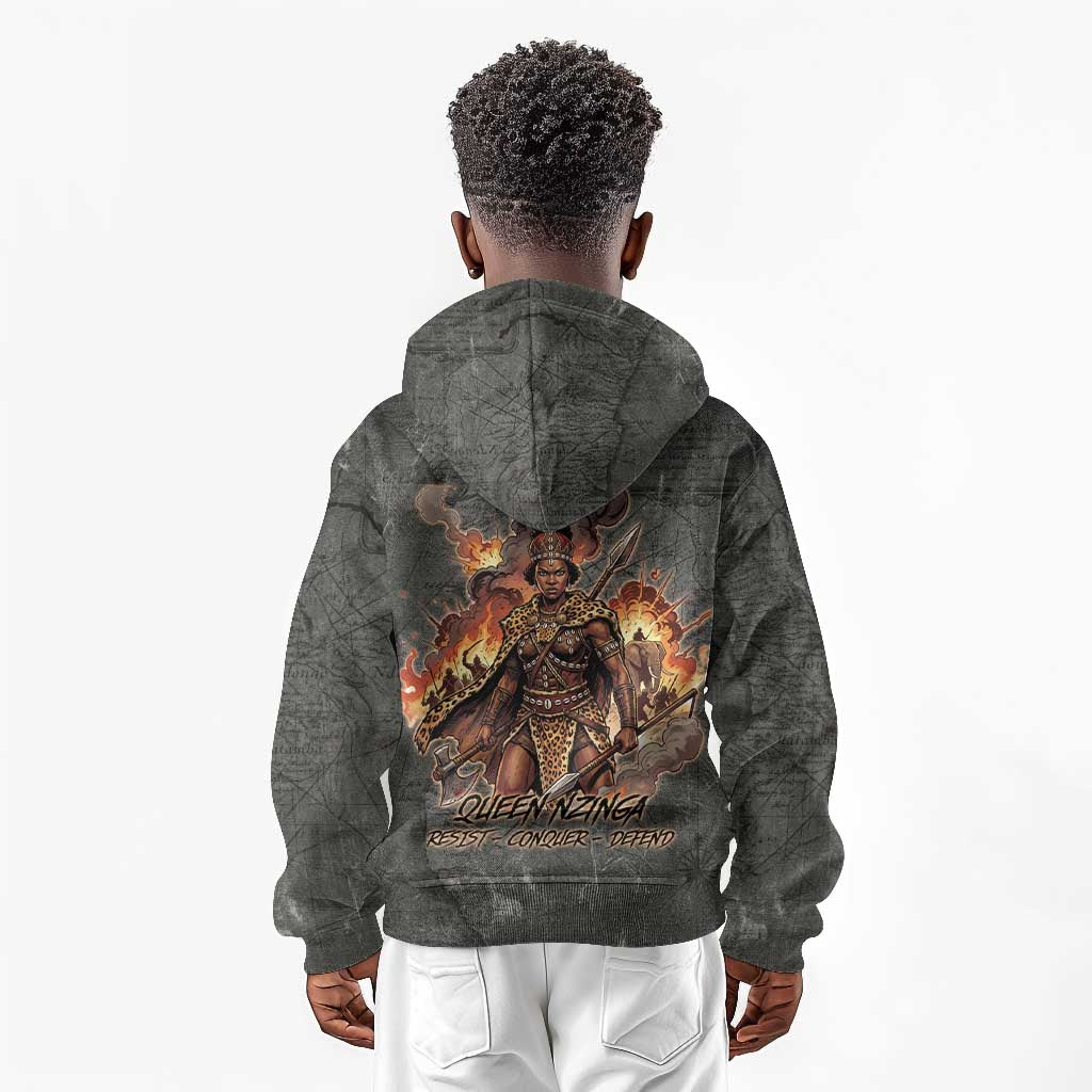 Queen Nzinga Kid Hoodie Fierce African Warrior Queen - Dark Tribal Fire Art - African Pride