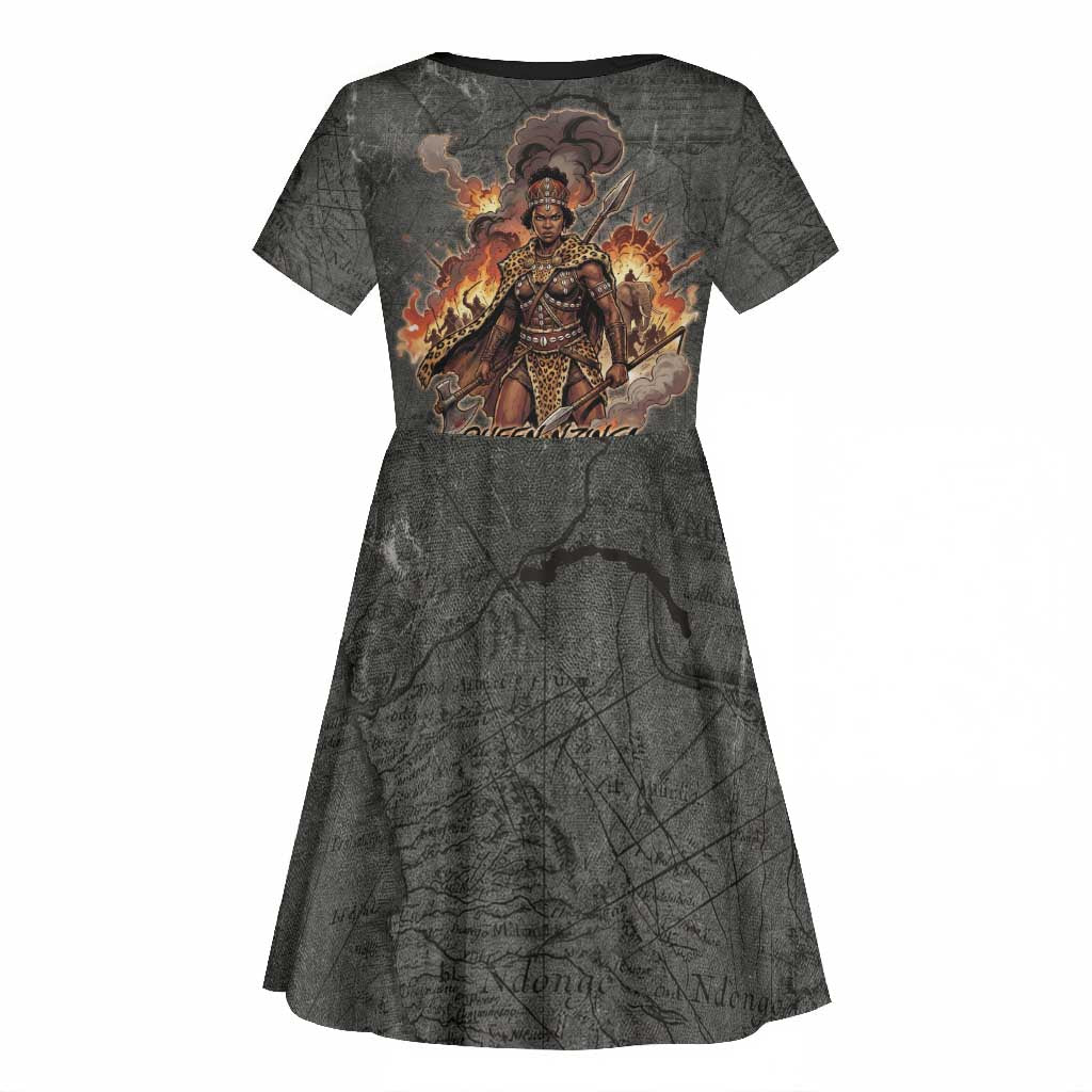 Queen Nzinga Kid Short Sleeve Dress Fierce African Warrior Queen - Dark Tribal Fire Art - African Pride