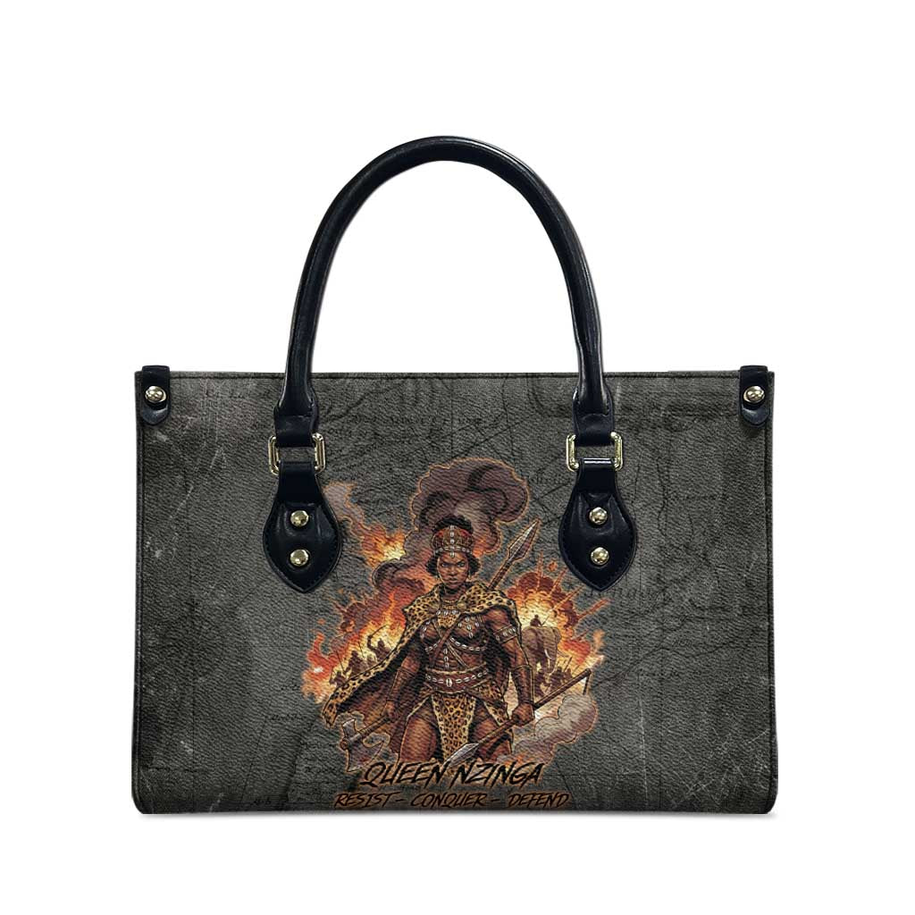 Queen Nzinga Leather Bag Fierce African Warrior Queen - Dark Tribal Fire Art - African Pride