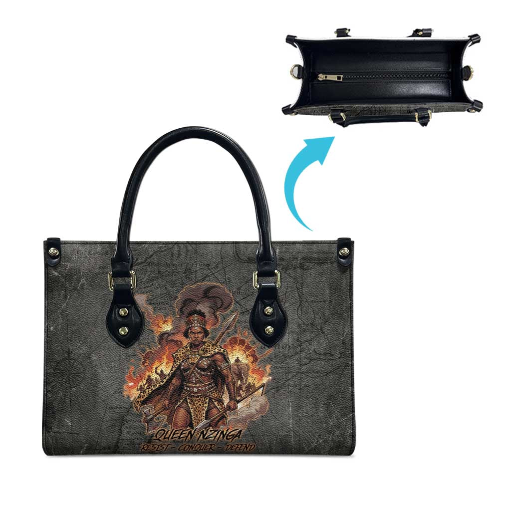 Queen Nzinga Leather Bag Fierce African Warrior Queen - Dark Tribal Fire Art - African Pride