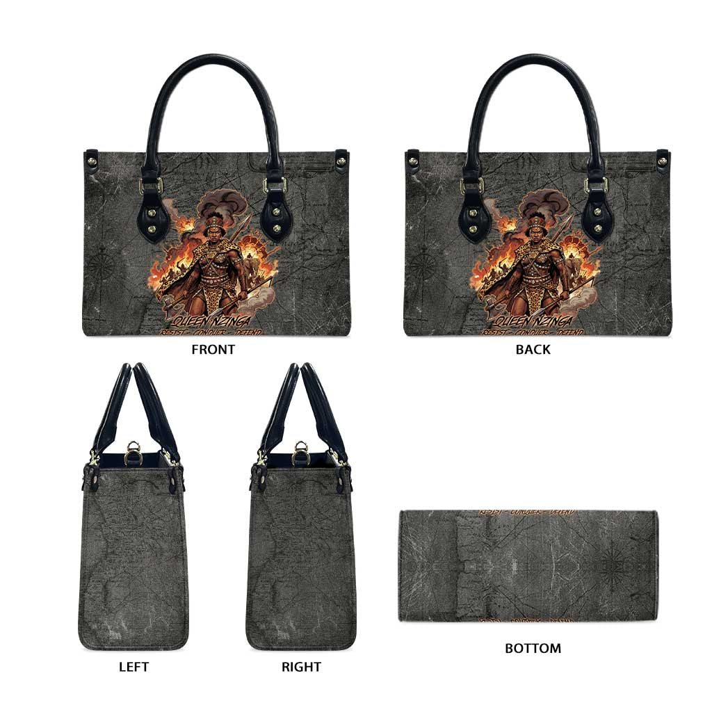 Queen Nzinga Leather Bag Fierce African Warrior Queen - Dark Tribal Fire Art - African Pride