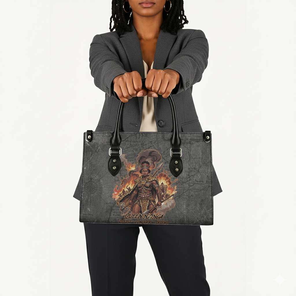 Queen Nzinga Leather Bag Fierce African Warrior Queen - Dark Tribal Fire Art - African Pride