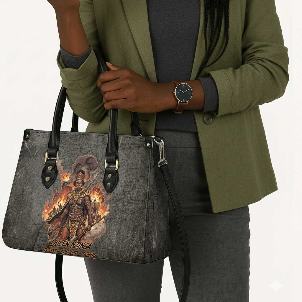 Queen Nzinga Leather Bag Fierce African Warrior Queen - Dark Tribal Fire Art - African Pride