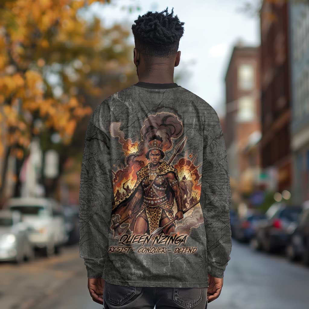 Queen Nzinga Long Sleeve Shirt Fierce African Warrior Queen - Dark Tribal Fire Art - African Pride