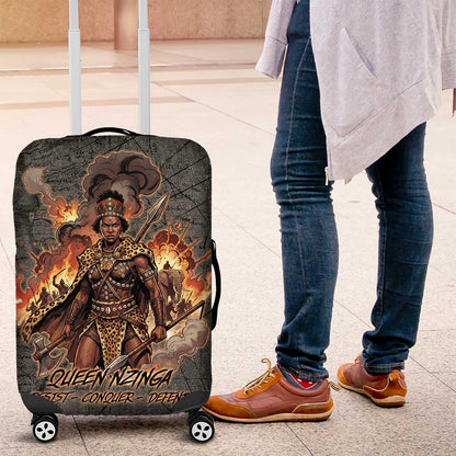 Queen Nzinga Luggage Cover Fierce African Warrior Queen - Dark Tribal Fire Art - African Pride