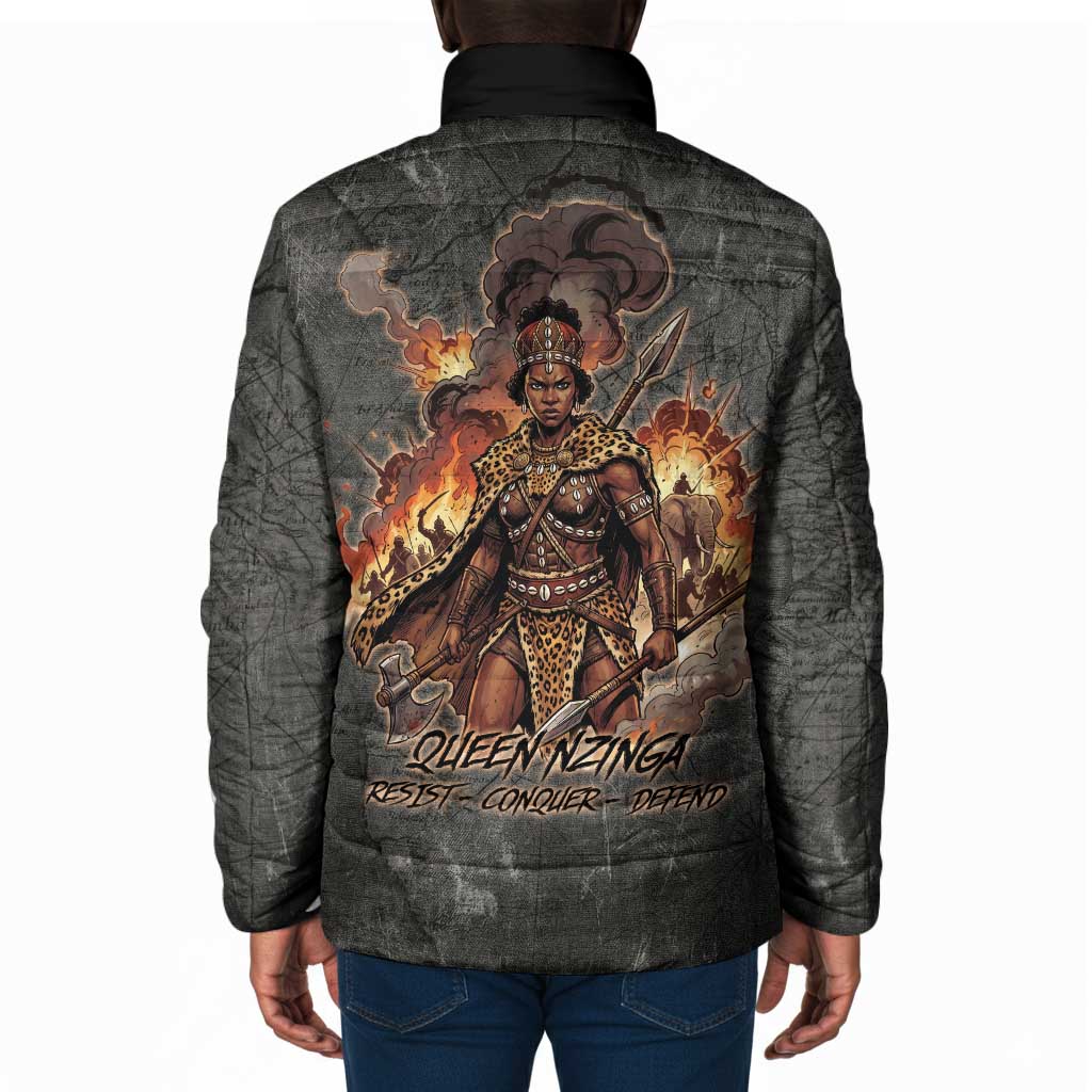 Queen Nzinga Padded Jacket Fierce African Warrior Queen - Dark Tribal Fire Art - African Pride