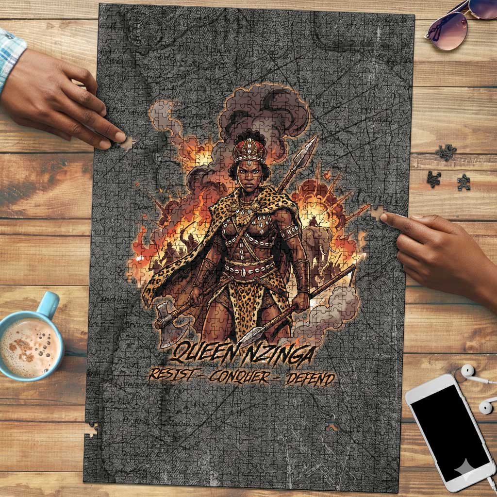 Queen Nzinga Puzzle Fierce African Warrior Queen - Dark Tribal Fire Art - African Pride
