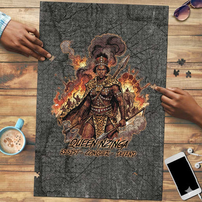 Queen Nzinga Puzzle Fierce African Warrior Queen - Dark Tribal Fire Art - African Pride