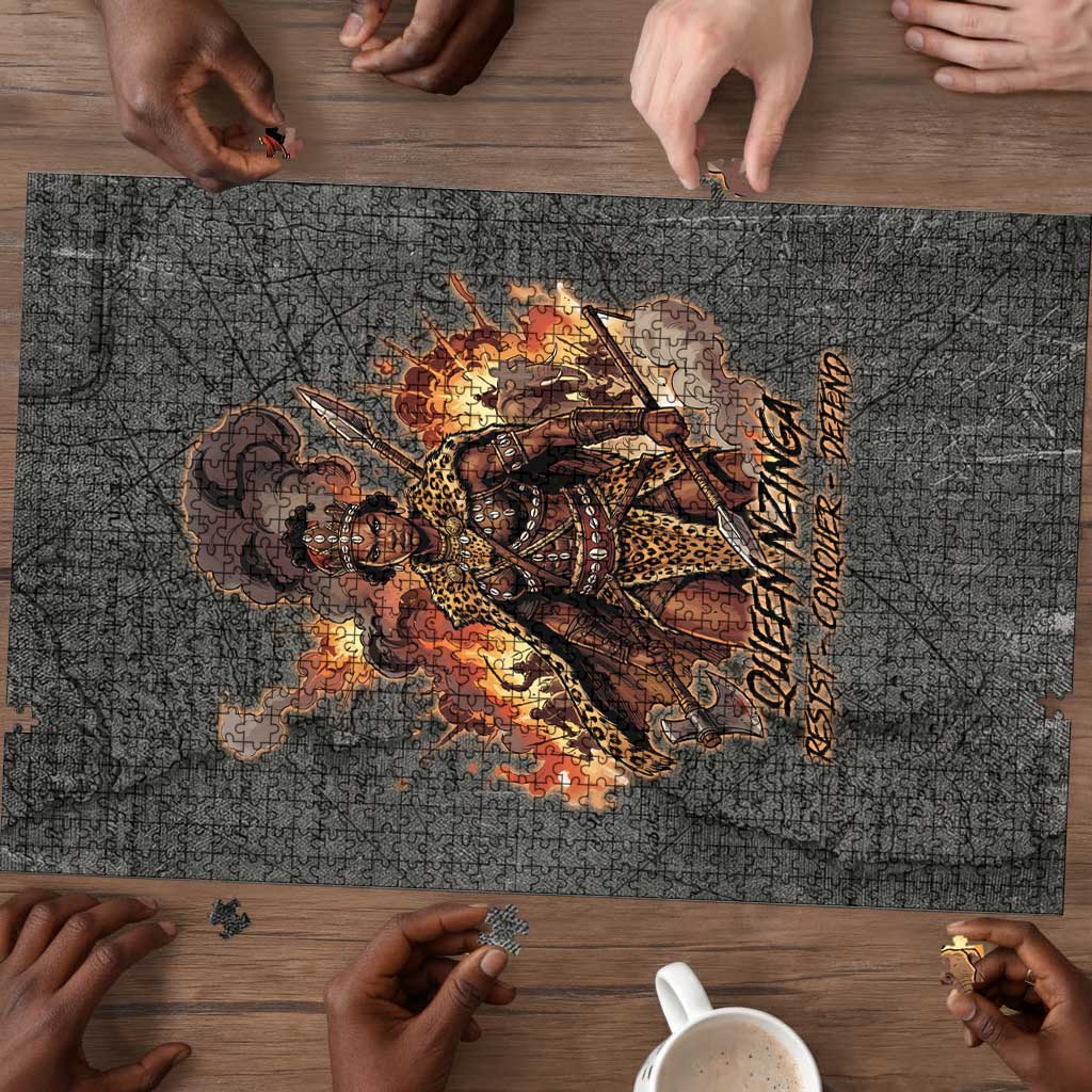 Queen Nzinga Puzzle Fierce African Warrior Queen - Dark Tribal Fire Art - African Pride