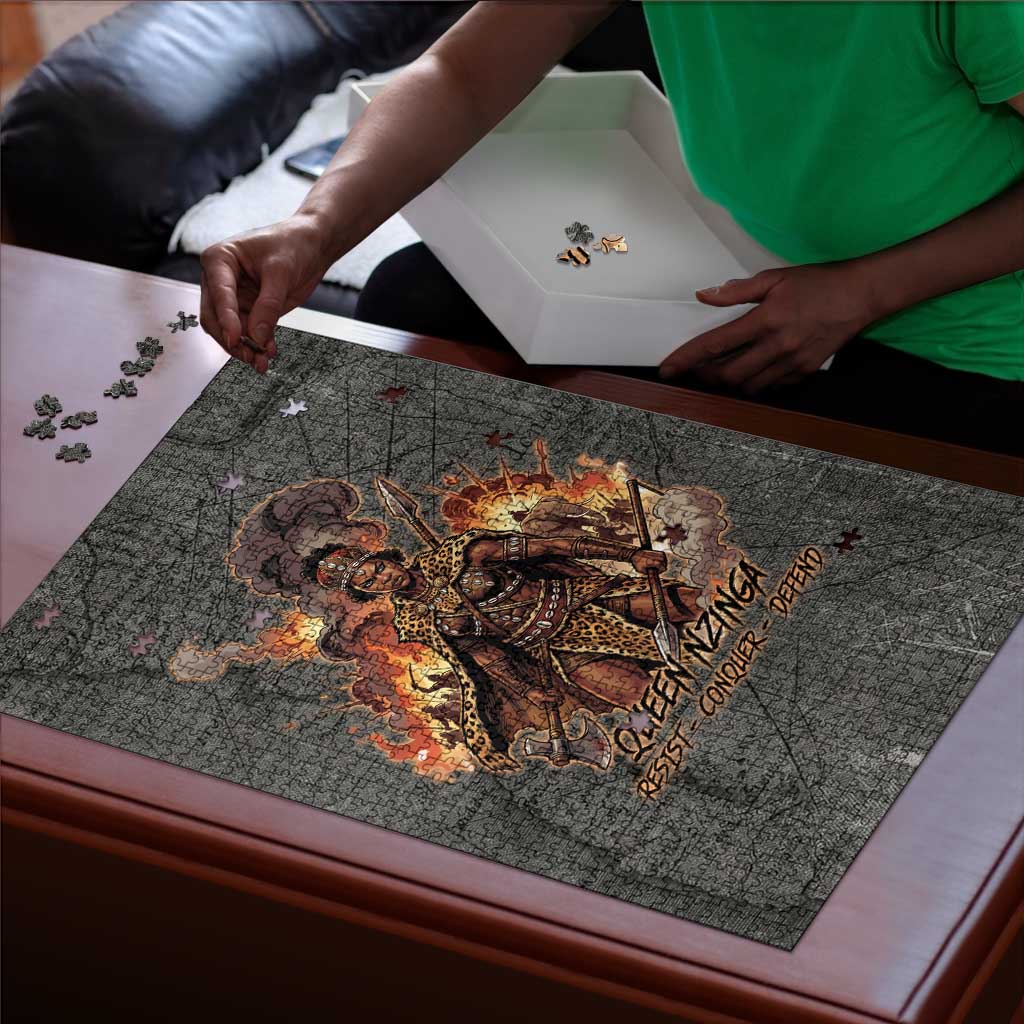 Queen Nzinga Puzzle Fierce African Warrior Queen - Dark Tribal Fire Art - African Pride