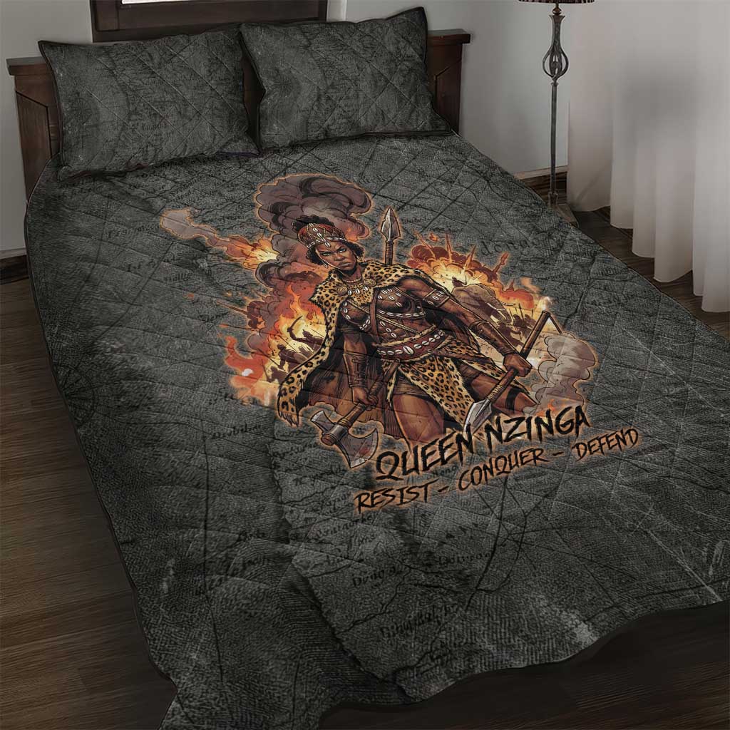 Queen Nzinga Quilt Bed Set Fierce African Warrior Queen - Dark Tribal Fire Art - African Pride