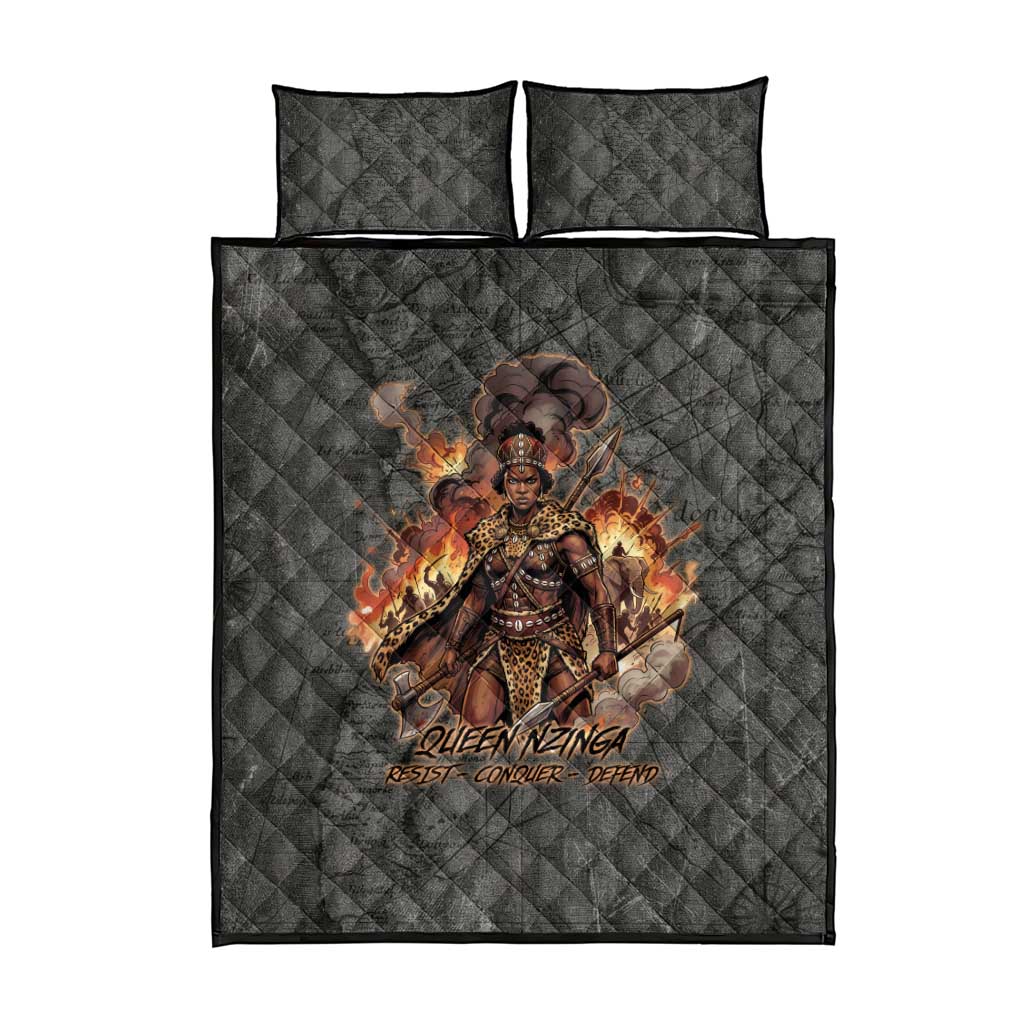 Queen Nzinga Quilt Bed Set Fierce African Warrior Queen - Dark Tribal Fire Art - African Pride