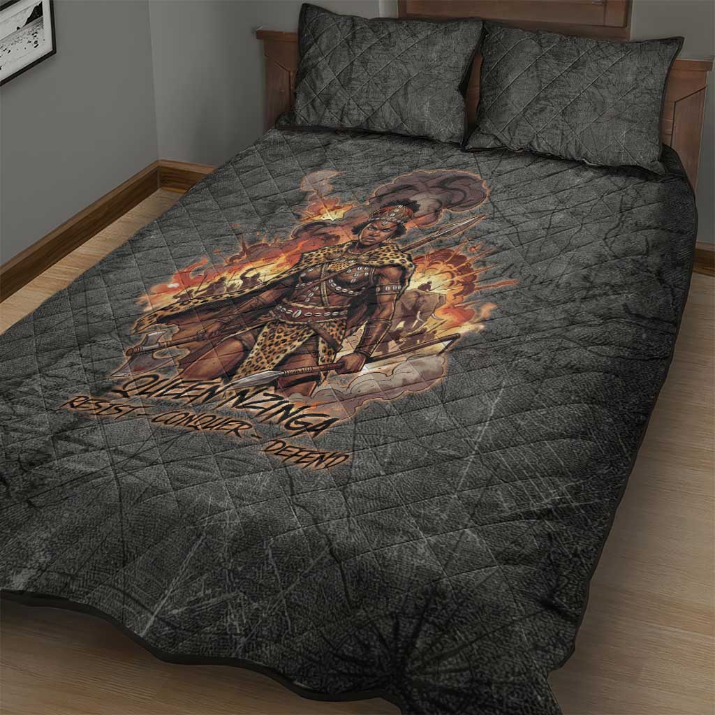 Queen Nzinga Quilt Bed Set Fierce African Warrior Queen - Dark Tribal Fire Art - African Pride