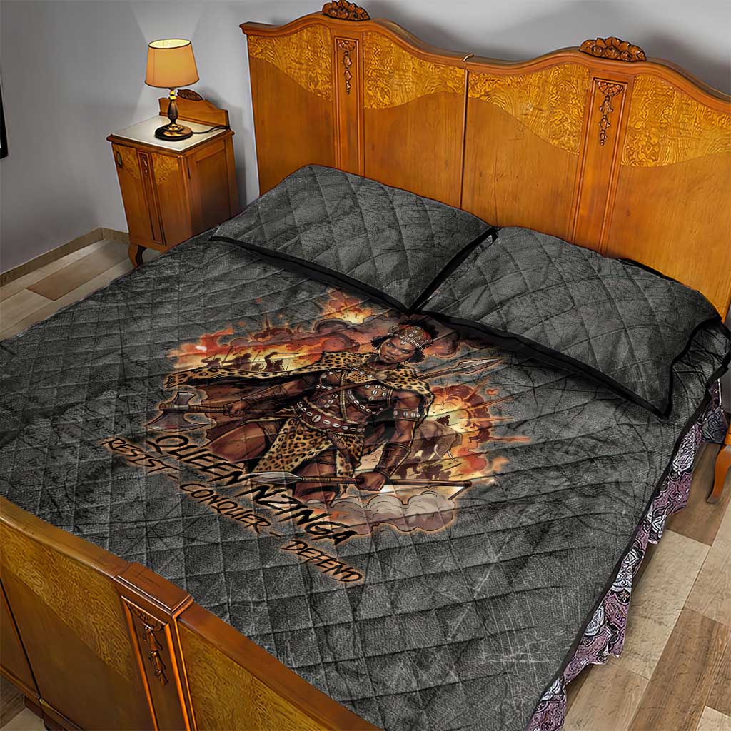 Queen Nzinga Quilt Bed Set Fierce African Warrior Queen - Dark Tribal Fire Art - African Pride