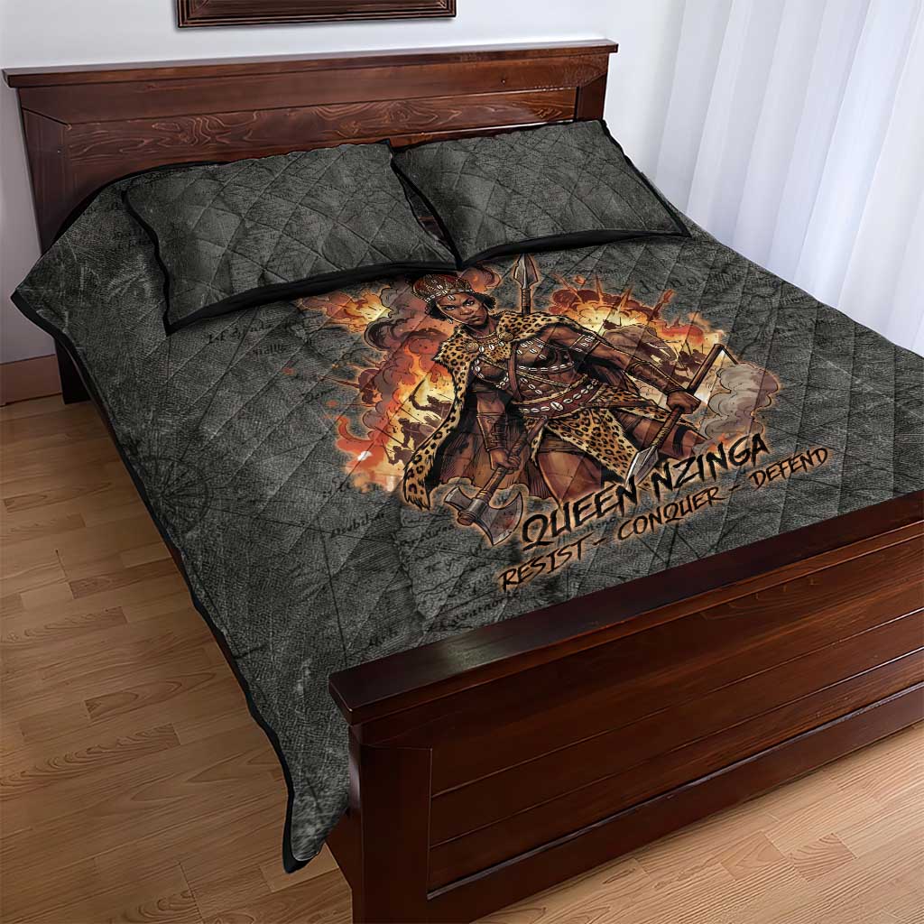 Queen Nzinga Quilt Bed Set Fierce African Warrior Queen - Dark Tribal Fire Art - African Pride