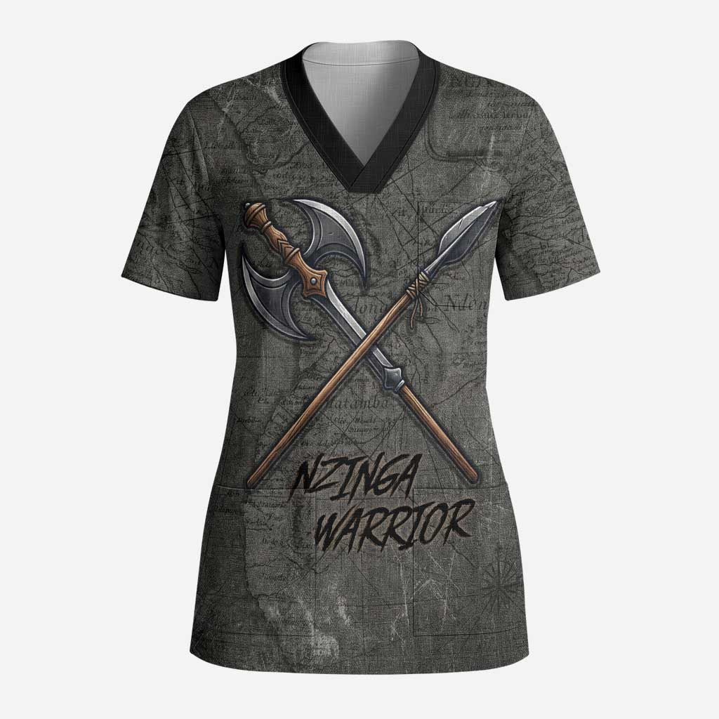 Queen Nzinga Scrub Top Fierce African Warrior Queen - Dark Tribal Fire Art - African Pride