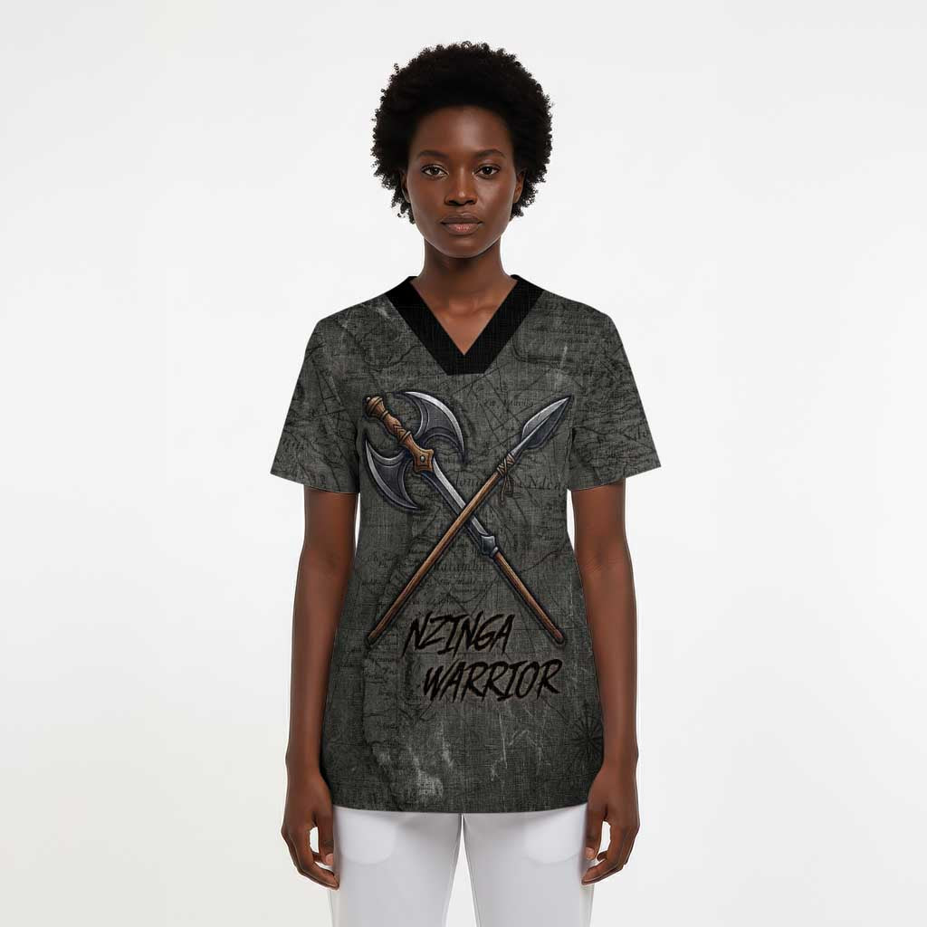 Queen Nzinga Scrub Top Fierce African Warrior Queen - Dark Tribal Fire Art - African Pride