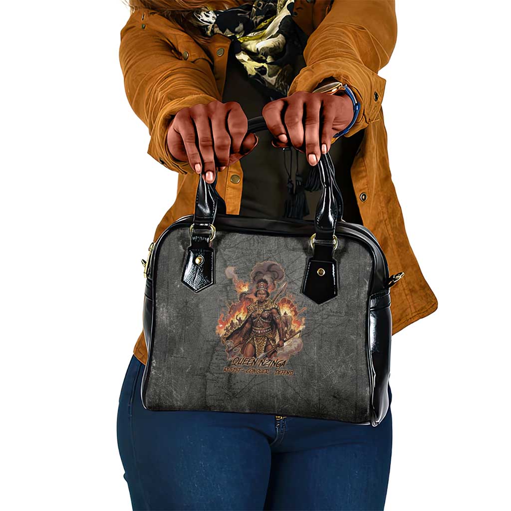 Queen Nzinga Shoulder Handbag Fierce African Warrior Queen - Dark Tribal Fire Art - African Pride