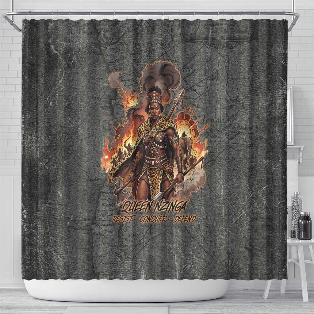 Queen Nzinga Shower Curtain Fierce African Warrior Queen - Dark Tribal Fire Art - African Pride