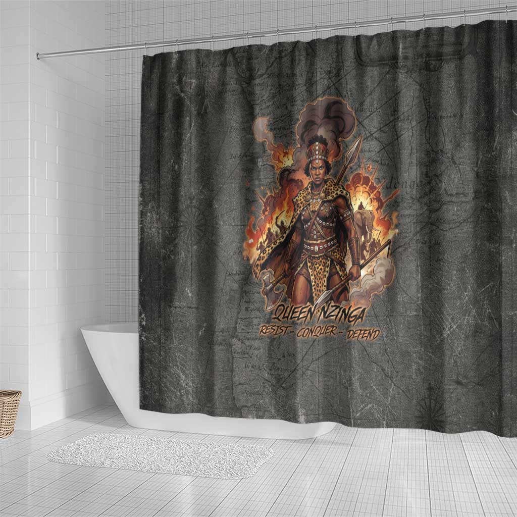 Queen Nzinga Shower Curtain Fierce African Warrior Queen - Dark Tribal Fire Art - African Pride