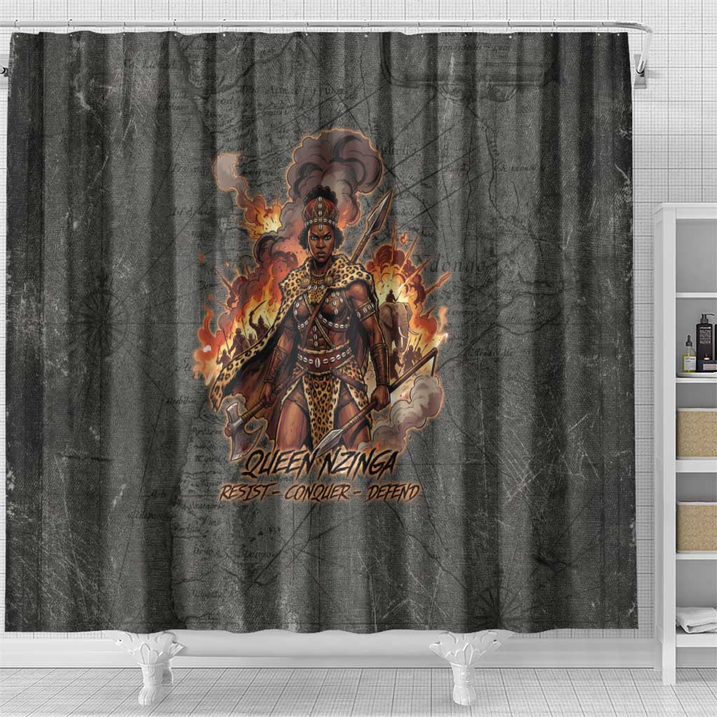 Queen Nzinga Shower Curtain Fierce African Warrior Queen - Dark Tribal Fire Art - African Pride