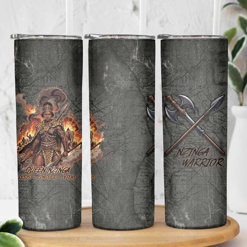 Queen Nzinga Skinny Tumbler Fierce African Warrior Queen - Dark Tribal Fire Art - African Pride