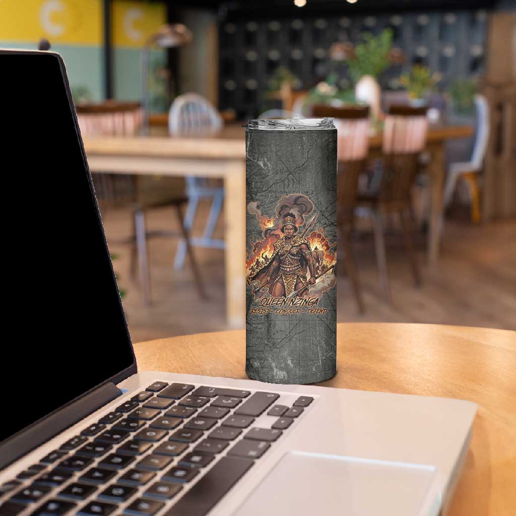 Queen Nzinga Skinny Tumbler Fierce African Warrior Queen - Dark Tribal Fire Art - African Pride