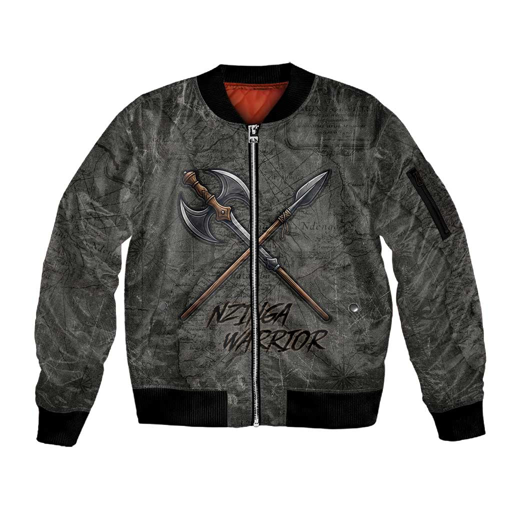 Queen Nzinga Sleeve Zip Bomber Jacket Fierce African Warrior Queen - Dark Tribal Fire Art - African Pride