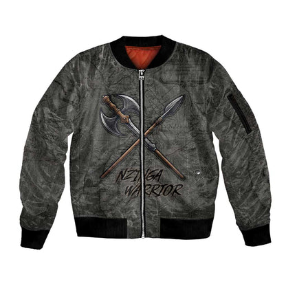 Queen Nzinga Sleeve Zip Bomber Jacket Fierce African Warrior Queen - Dark Tribal Fire Art - African Pride