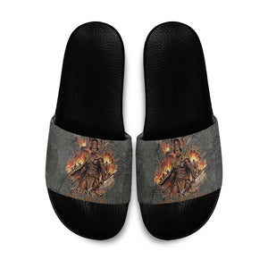 Queen Nzinga Slide Sandals Fierce African Warrior Queen - Dark Tribal Fire Art - African Pride