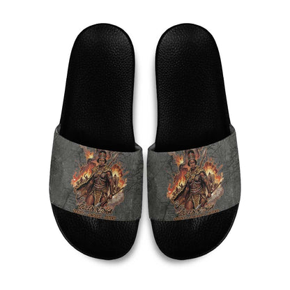 Queen Nzinga Slide Sandals Fierce African Warrior Queen - Dark Tribal Fire Art - African Pride