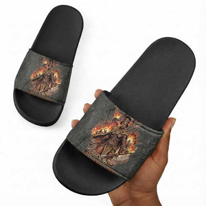 Queen Nzinga Slide Sandals Fierce African Warrior Queen - Dark Tribal Fire Art - African Pride